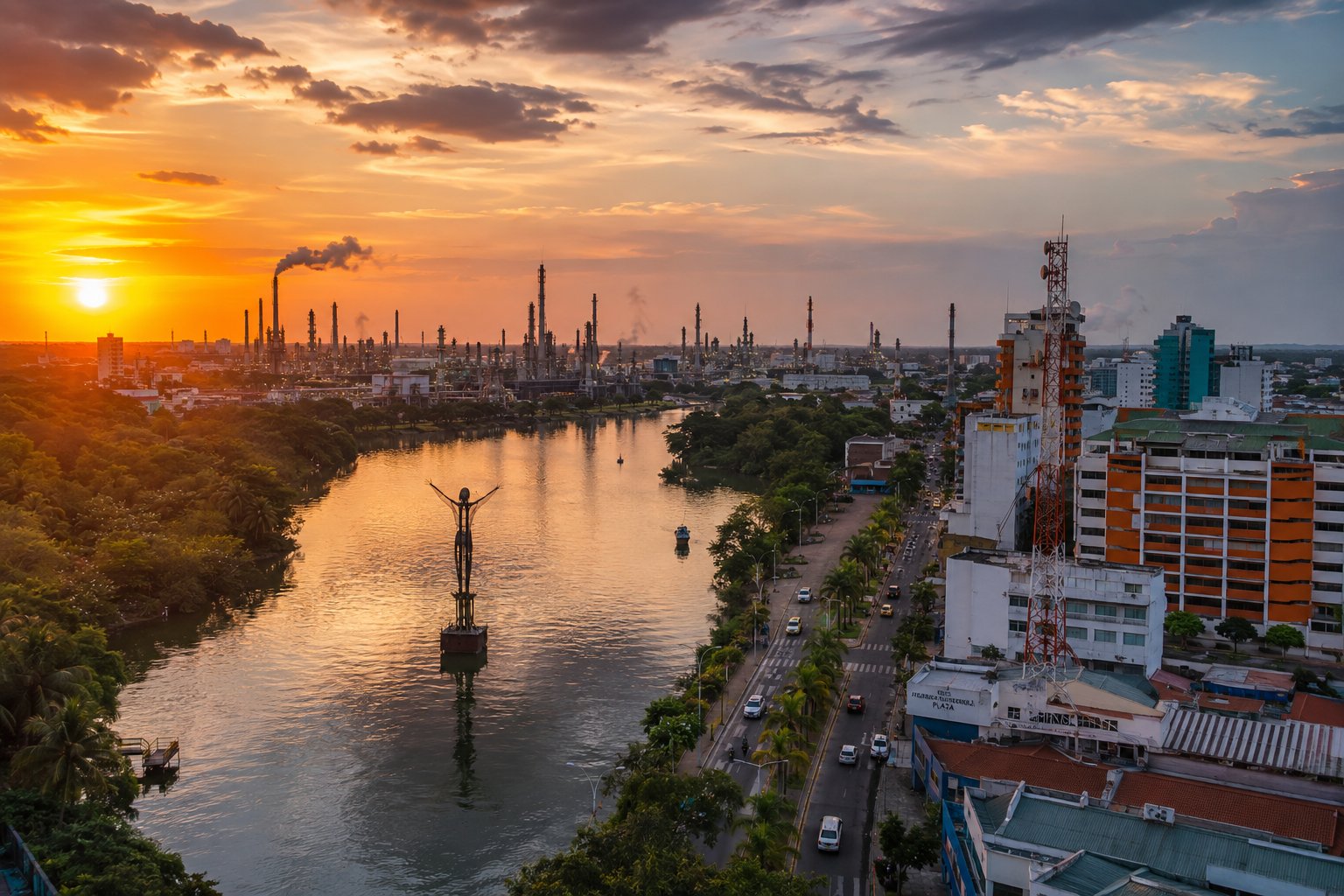 Barrancayork: vista de Barrancabermeja con el monumento al Cristo Petrolero