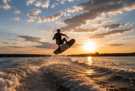 Salto de wakeboard detrás del bote